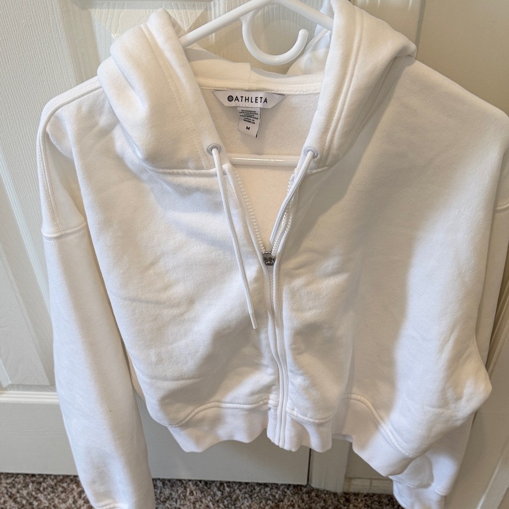 Athleta White Zip-Up Cropped Hoodie